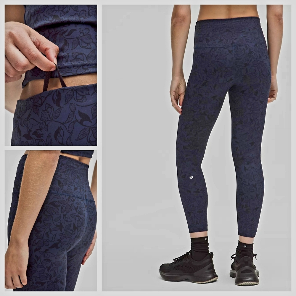 NWT Lululemon Wunder Train High-Rise Leggings 25" Mini Filigree Lace True Navy